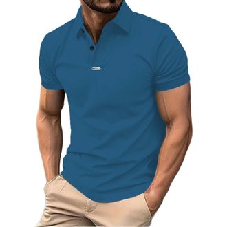 Generic Polo Shirt Men Shortsleeves Summer Shirts 2 Button Turndown Workwear Soild Color Breathable Tshirts Regular Fit Business Blouses Lightweight Comfort S