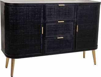 Wanderlust Deco Aparador Madera Y Rat&aacute;n Negro Y Dorado 115x35x80cm