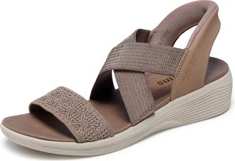 Skechers Womens Arya-Very Demure Hands Free Slip-ins Wedge Sandal, Mocha, 7