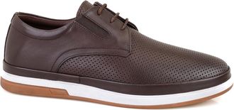 Desa Mens Leather Lace-Ups - Rubber Sole, Flat Heel, Breathable | Brown - 42
