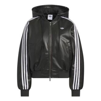 adidas (WMNS) adidas Double Leather Jacket Asia Sizing Black KU6857