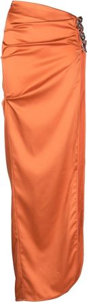 GCDS slit-detail satin maxi skirt - women - Polyester/Spandex/Elastane - M - Orange