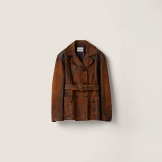 Miu Miu Double-breasted waxed suede caban jacket