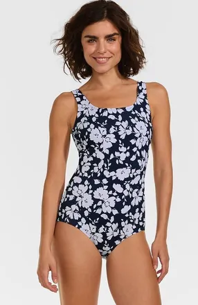 Lands End Tugless Low Leg One Piece Swimsuit in Navy Blossom Floral at Nordstrom, Size 10