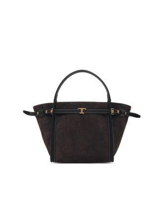Tod's Tods T Signature donkerbruine su&egrave;de boodschappentas