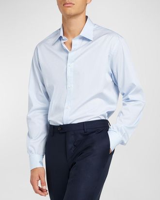 Loro Piana Mens Cotton Micro-Stripe Dress Shirt