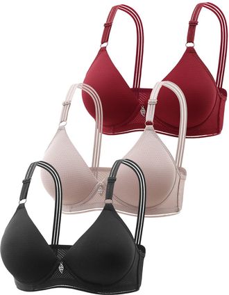 Generic Wireless Bras with Support and Lift 3 Pack Comfort Push Up T Shirt Bra for Everyday Breathable Fashion Deep Cup Bralette Vest Plus Size Bras for Women