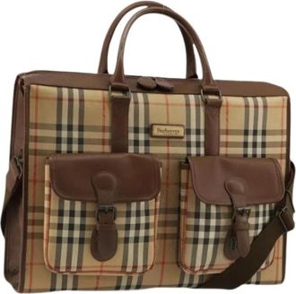 Burberry Pre-owned Vintage Canvas Weekend Bag - Dames - Vintage Weekendtas - Beige - ONE Size - Leer - Vintage