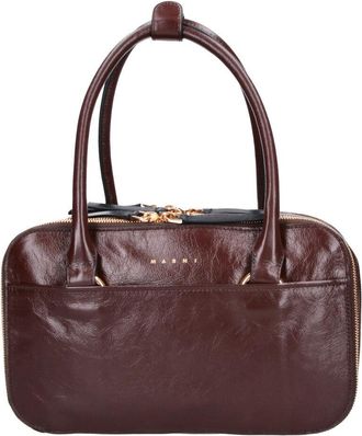 Marni Brown Patent Leather Boxyne Top Handle Bag