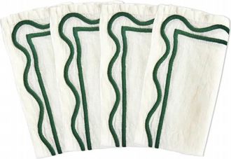 Misette Colorblock Embroidered Linen Napkins - Set Of 4 In Dark Green