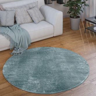 Paco Home Paco Home Tappeto Salotto Pelo Corto Lavabile Monocolore Moderno Morbido Blu Turchese &Oslash; 200 cm tondo