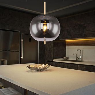 ETC Shop Lampada A Sospensione Lampada A Sospensione Lampada A Sospensione Lampada Da Tavolo Da Pranzo Sfera Vetro Fum&eacute; Color Ottone, Metallo, 1x Attacco E27, 