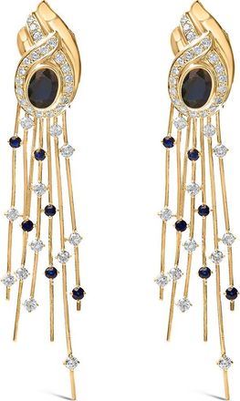 House of Brilliance 14K Yellow Gold 1.0 Cttw Diamond and Blue Sapphire Chandelier Earrings at Nordstrom
