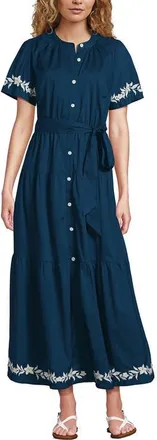 Lands End Cotton Voile Button Front Maxi Dress in Baltic Teal Floral Vine at Nordstrom, Size X-Small