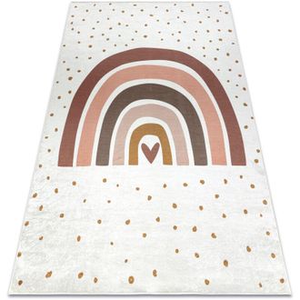 RugsX BAMBINO 46960 washing carpet Rainbow, dots for children anti-slip - white / brown white 200x290 cm
