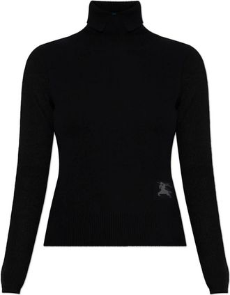 Burberry Turtleneck met Logopatch - Dames - Coltruien - Zwart - S - Wol - Truien & Vesten