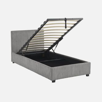 Sweeek Cama Con Somier Abatible Y Cabecero 90x190cm, Acabado En Pana Fina