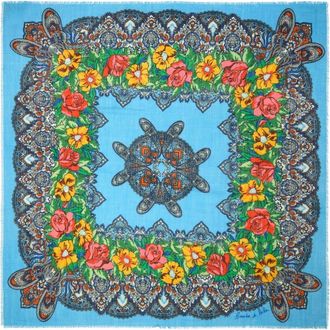 Bimba & Lola Wollen sjaal met bloemenprint - Blauw