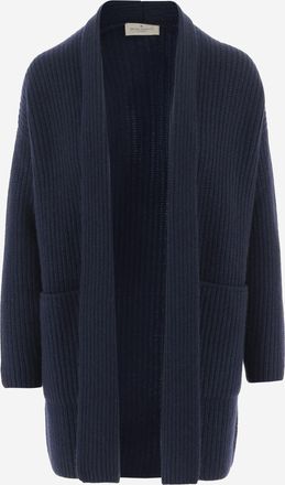 Bruno Manetti Womens Cashmere Cardigan With Ribbed Knit Navy Jacket