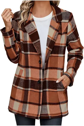 Generic Plaid Wool Trench Coats for Women UK - Single Breasted Overcoats, Notched Lapel Winter Warm Jacket, Ladies Elegant Peacoat, Casual Loose, Slim Lightwe