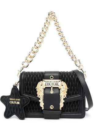 Versace Jeans Couture Baroque-buckle quilted shoulder bag - Black