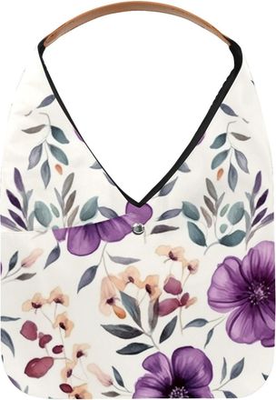 Generic Purple Floral Leaf Reusable Lightweight Grocery Bags - Foldable Into Compact Pouch, Washable & Sturdy, Multipurpose for Shopping and Travel