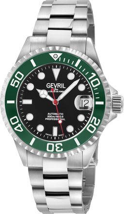 Gevril Group Wall Street Black Enamel Dial, Ceramic Green Bezel, 316L Stainless Steel Bracelet Watch