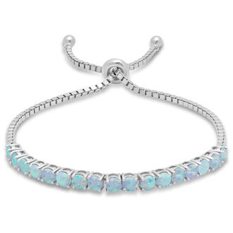 MAX + STONE 925 Sterling Silver Round Gemstone Bolo Adjustable Bracelet