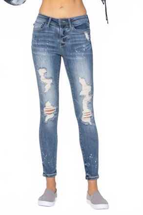 Judy Blue Bleached Distressed Skinny Jeans In Denim