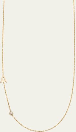 Zoe Lev Jewelry 14K Gold Asymmetrical Initial and Bezel Diamond Necklace, 16-18L