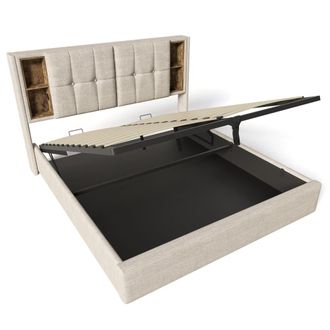 Urban Meuble Cama canap&eacute; king size, lino beige, capiton&eacute;, almacenamiento y usb-c
