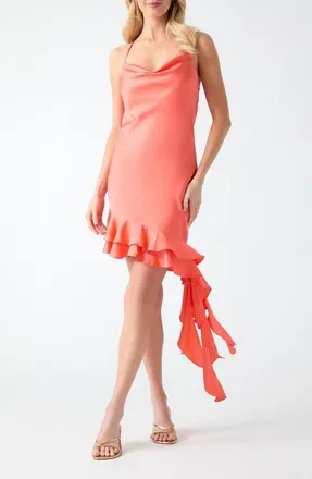 Guess Serria Ruffle Cowl Neck Slipdress in Coral at Nordstrom, Size X-Small