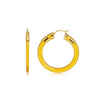 Gold & Honey Womens Classic Flat Lucite Birthstone Hoop Earrings In November - Citrine