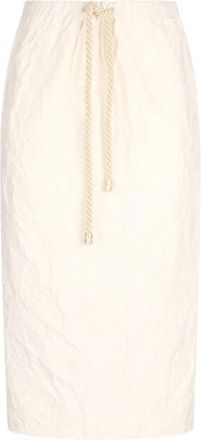 Roberto Cavalli Elegante Midi Rok met Koord - Dames - Midirokken - Beige - M - Katoen - Rokken