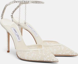 Jimmy Choo London Saeda 100 embellished mesh pumps