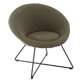 Macabane Sill&oacute;n de pana verde caqui con patas cruzadas de metal negro