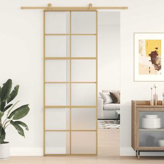 vidaXL Puerta Corredera Dorada Vidrio Esg Esmerilado Aluminio 76x205cm Vidaxl