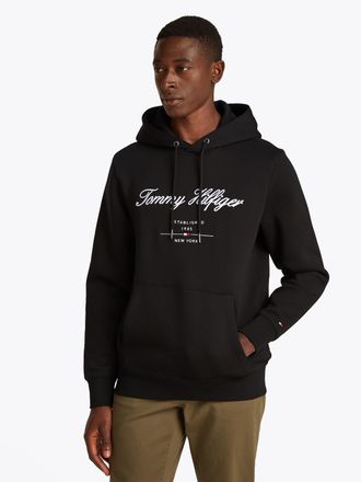 Tommy Hilfiger Hoodie TOMMY HILFIGER SCRIPT LOGO HOODY, Herren, Gr. XXL, schwarz, Sweatware, Obermaterial: 63% Baumwolle, 37% Polyester, regular fit h&uuml;ftlang, Rippb&uuml;