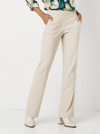 Toni Schlupfhose TONI Jenny Wide Leg, Damen, Gr. 44, N-Gr, beige (ecru), Web, Obermaterial: 97% Polyester, 3% Elasthan, Nadelstreifen, weit kn&ouml;chellang, Ho