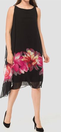Joseph Ribkoff Sleeveless Shift Midi Dress In Black Pink