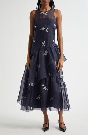 Cinq à Sept Roberta Embroidered Sleeveless Silk Cocktail Dress in Navy/Ivory at Nordstrom Rack, Size 10