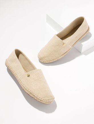 Talbots Izzy Metallic Linen Espadrille Flats - Natural/Gold - 10 1/2 M Talbots