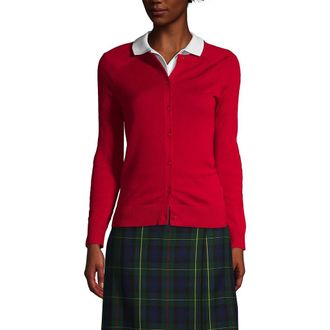 Lands End School Uniform Young Cotton Modal Cardigan Sweater in Red at Nordstrom, Size X-Large