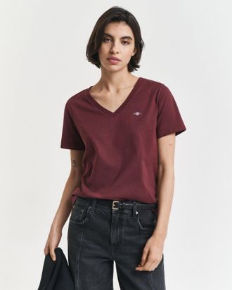 GANT Women Shield V-Neck T-Shirt (XL) PLUM WINE