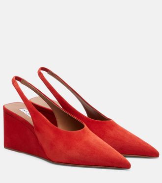 Alaia Cube suede slingback wedges