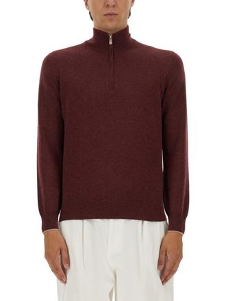 Brunello Cucinelli Maroon Mock Collar Sweaters