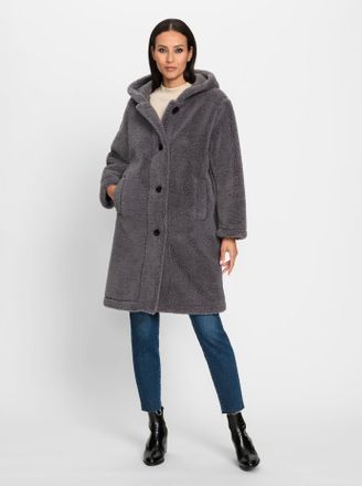 Heine Fellimitatmantel HEINE, Damen, Gr. 34, grau (anthrazit), 100% Polyester, unifarben, unifarben mit Farbeinsatz, unifarben mit Farbeins&auml;tzen, M&auml;ntel Fel