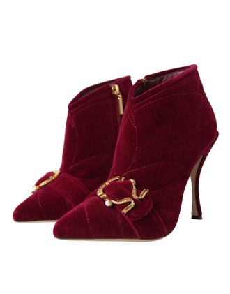 Dolce & Gabbana Womens Dark Red Velvet Devotion Buckle Boots Shoes Cotton Elastane