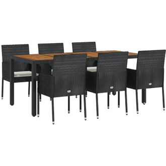 vidaXL Set De Comedor De Jard&iacute;n 7 Pzas Y Cojines Rat&aacute;n Sint&eacute;tico Negro Vidaxl