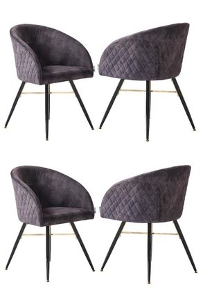 Life Interiors Set of 4 Vittorio Velvet Dining Chairs with Black Metal Legs, Quilted Design Modern Accent Chair